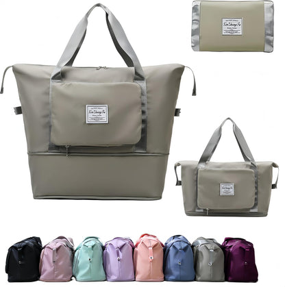 Large Capacity Foldable Travel Bag, Expandable lightweight Carry on Bag, Dry with Wet Separation Spor Duffel Bags (Sweet Powder)