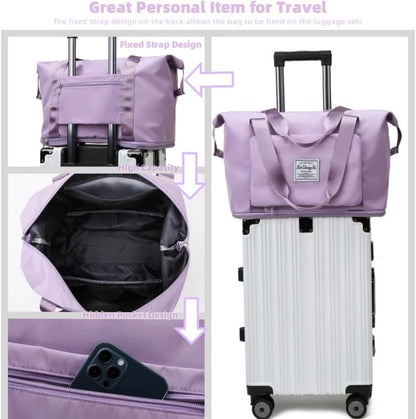 Large Capacity Foldable Travel Bag, Expandable lightweight Carry on Bag, Dry with Wet Separation Spor Duffel Bags (Sweet Powder)