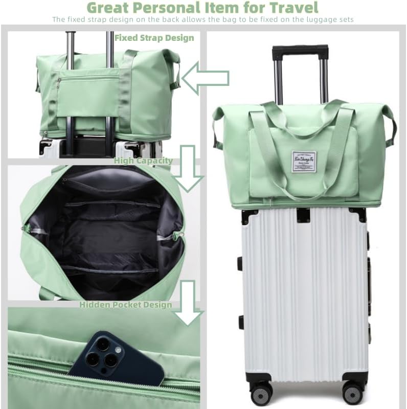 Large Capacity Foldable Travel Bag, Expandable lightweight Carry on Bag, Dry with Wet Separation Spor Duffel Bags (Sweet Powder)
