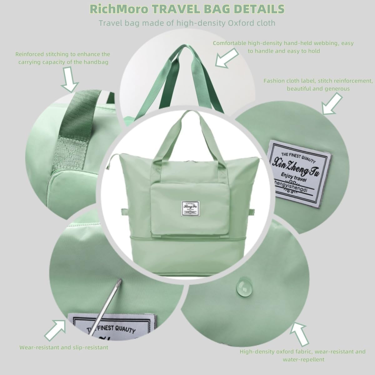 Large Capacity Foldable Travel Bag, Expandable lightweight Carry on Bag, Dry with Wet Separation Spor Duffel Bags (Sweet Powder)