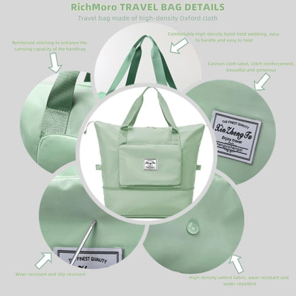 Large Capacity Foldable Travel Bag, Expandable lightweight Carry on Bag, Dry with Wet Separation Spor Duffel Bags (Sweet Powder)