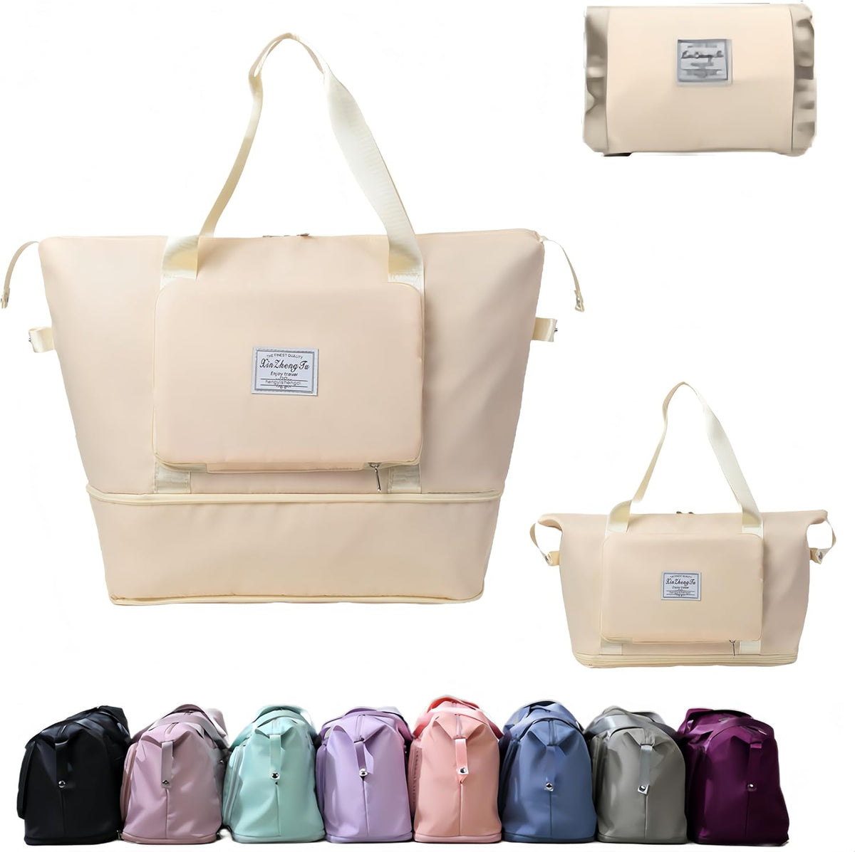 Large Capacity Foldable Travel Bag, Expandable lightweight Carry on Bag, Dry with Wet Separation Spor Duffel Bags (Sweet Powder)
