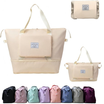 Large Capacity Foldable Travel Bag, Expandable lightweight Carry on Bag, Dry with Wet Separation Spor Duffel Bags (Sweet Powder)