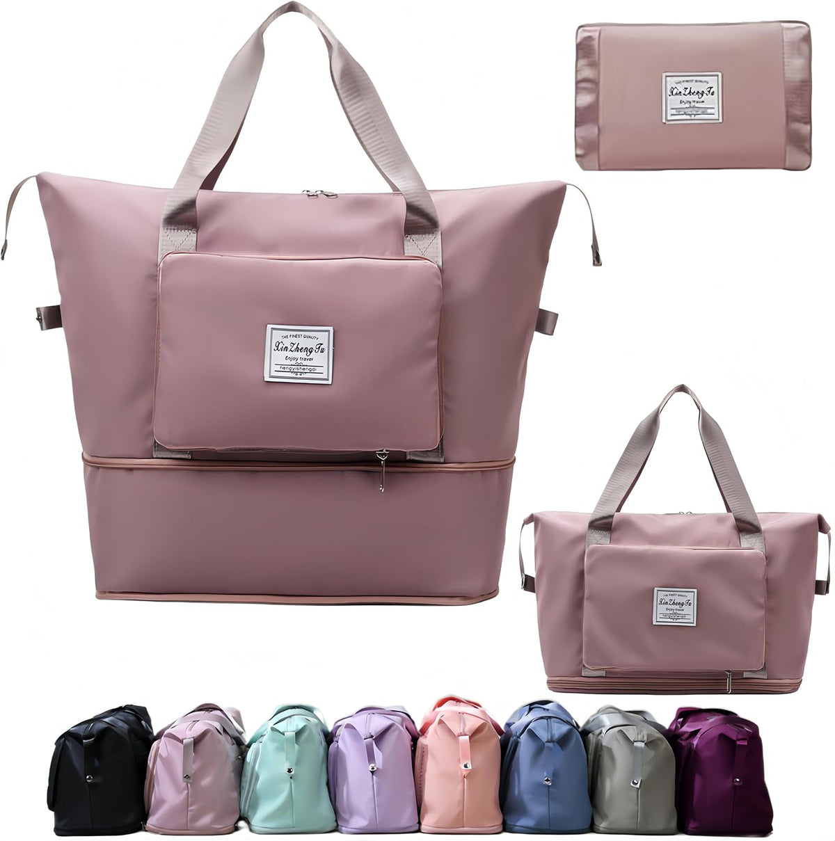 Large Capacity Foldable Travel Bag, Expandable lightweight Carry on Bag, Dry with Wet Separation Spor Duffel Bags (Sweet Powder)