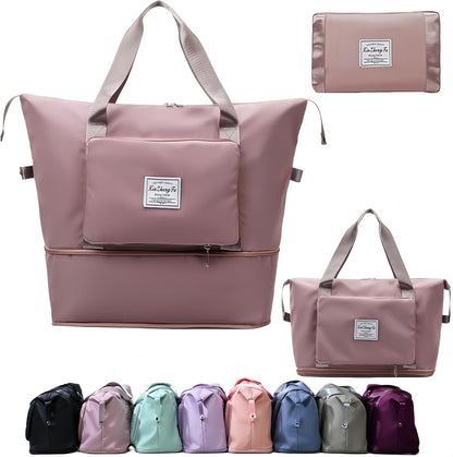 Large Capacity Foldable Travel Bag, Expandable lightweight Carry on Bag, Dry with Wet Separation Spor Duffel Bags (Sweet Powder)
