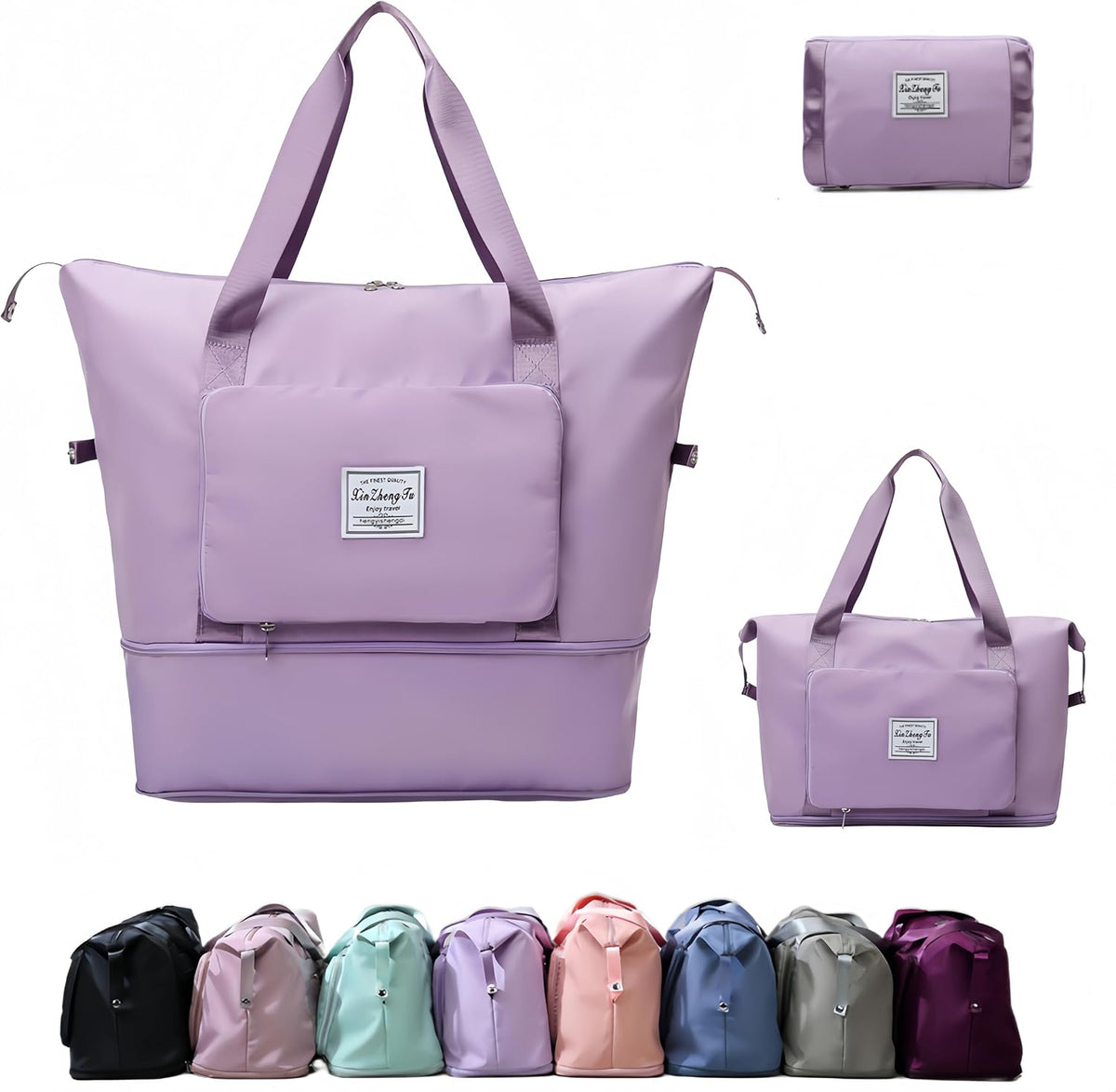 Large Capacity Foldable Travel Bag, Expandable lightweight Carry on Bag, Dry with Wet Separation Spor Duffel Bags (Sweet Powder)