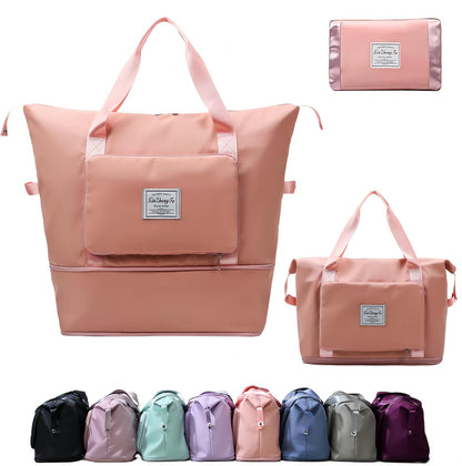 Large Capacity Foldable Travel Bag, Expandable lightweight Carry on Bag, Dry with Wet Separation Spor Duffel Bags (Sweet Powder)