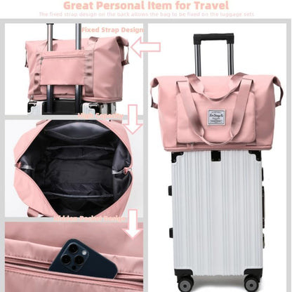 Large Capacity Foldable Travel Bag, Expandable lightweight Carry on Bag, Dry with Wet Separation Spor Duffel Bags (Sweet Powder)