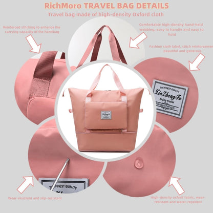 Large Capacity Foldable Travel Bag, Expandable lightweight Carry on Bag, Dry with Wet Separation Spor Duffel Bags (Sweet Powder)