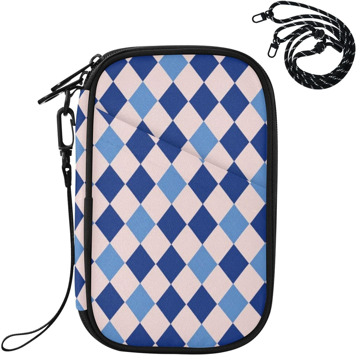Travel Doc Organizer 8.26×5.51×1.18 In | Scratch Resistant Polyester Multi Pockets Multi-Way Carry for Adults Vacation Navy Argyle