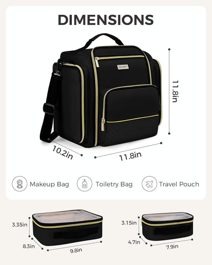 Large Travel Makeup Bag - Cosmetic Organizer with 4 Removable Inner Pockets, Multi-functional Toiletry Bag for Accessories & Brushes, Women's Beauty Case, Pink