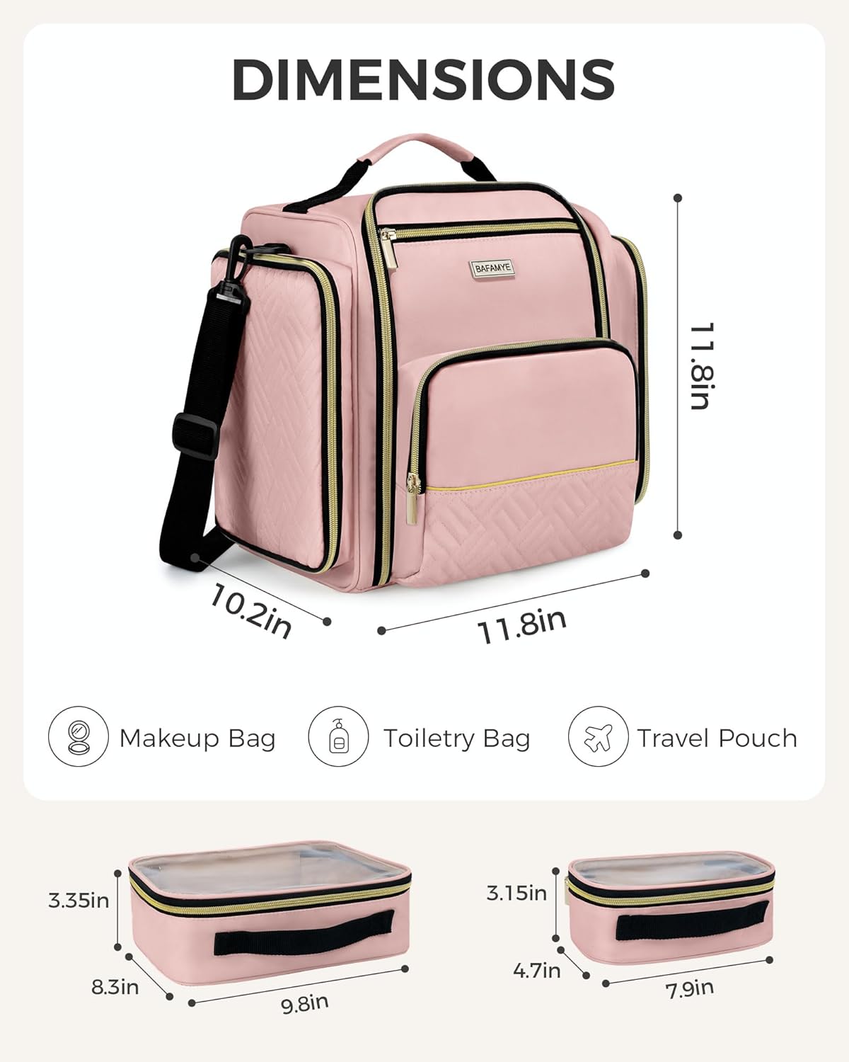 Large Travel Makeup Bag - Cosmetic Organizer with 4 Removable Inner Pockets, Multi-functional Toiletry Bag for Accessories & Brushes, Women's Beauty Case, Pink