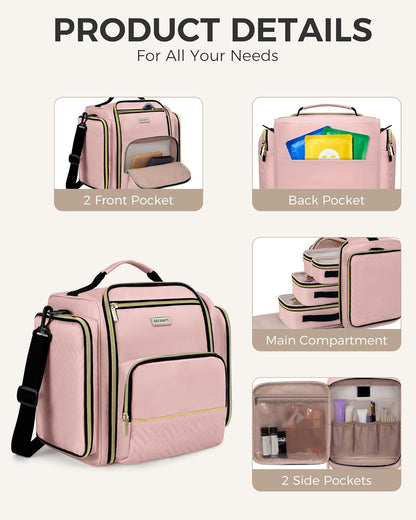 Large Travel Makeup Bag - Cosmetic Organizer with 4 Removable Inner Pockets, Multi-functional Toiletry Bag for Accessories & Brushes, Women's Beauty Case, Pink