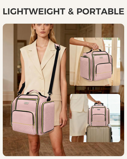 Large Travel Makeup Bag - Cosmetic Organizer with 4 Removable Inner Pockets, Multi-functional Toiletry Bag for Accessories & Brushes, Women's Beauty Case, Pink