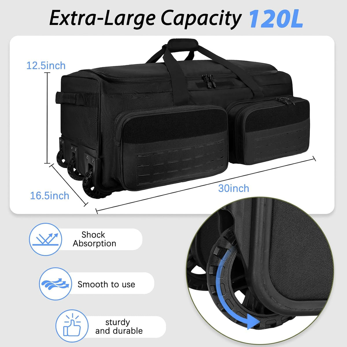 Rolling Duffle Bag with Wheels,120L Large Deployment Bag,Waterproof Military Duffle Bags for Tactical Military Deployment Camping