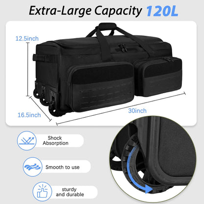 Rolling Duffle Bag with Wheels,120L Large Deployment Bag,Waterproof Military Duffle Bags for Tactical Military Deployment Camping