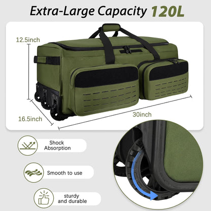 Rolling Duffle Bag with Wheels,120L Large Deployment Bag,Waterproof Military Duffle Bags for Tactical Military Deployment Camping