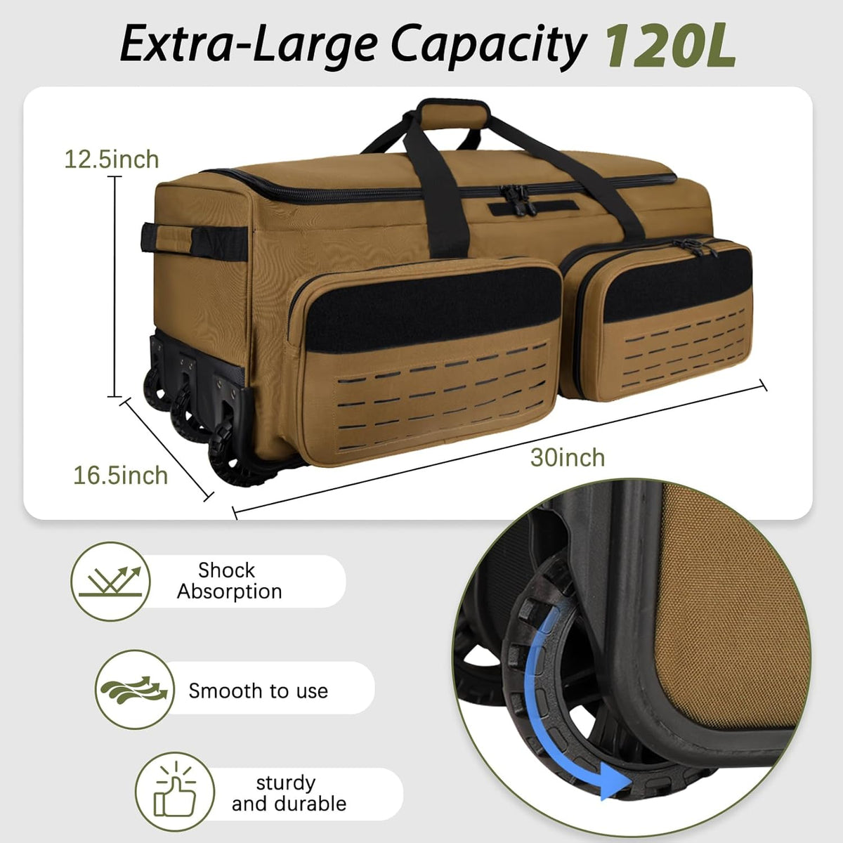 Rolling Duffle Bag with Wheels,120L Large Deployment Bag,Waterproof Military Duffle Bags for Tactical Military Deployment Camping