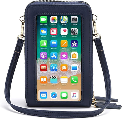 Touch Screen RFID Phone Crossbody Purse with 2 Straps for Women | Clear phone window, RFID card space, 11 slots and zip pockets support quick calls, errands, theme parks and travel