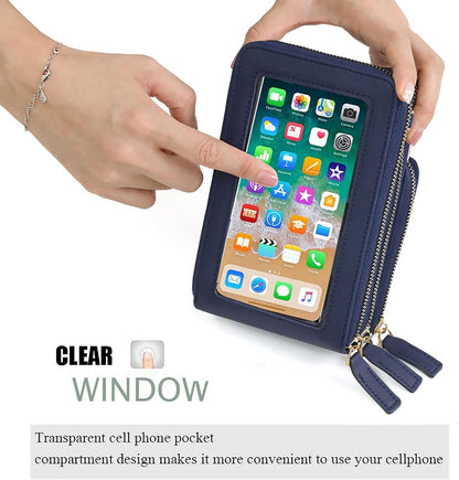 Touch Screen RFID Phone Crossbody Purse with 2 Straps for Women | Clear phone window, RFID card space, 11 slots and zip pockets support quick calls, errands, theme parks and travel