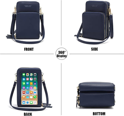 Touch Screen RFID Phone Crossbody Purse with 2 Straps for Women | Clear phone window, RFID card space, 11 slots and zip pockets support quick calls, errands, theme parks and travel