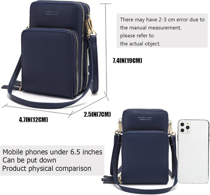 Touch Screen RFID Phone Crossbody Purse with 2 Straps for Women | Clear phone window, RFID card space, 11 slots and zip pockets support quick calls, errands, theme parks and travel