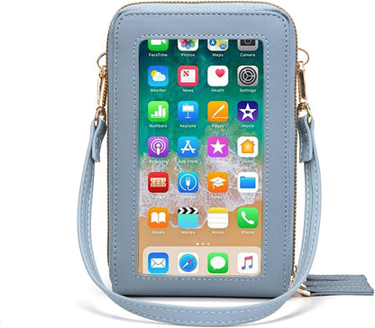 Touch Screen RFID Phone Crossbody Purse with 2 Straps for Women | Clear phone window, RFID card space, 11 slots and zip pockets support quick calls, errands, theme parks and travel