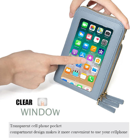 Touch Screen RFID Phone Crossbody Purse with 2 Straps for Women | Clear phone window, RFID card space, 11 slots and zip pockets support quick calls, errands, theme parks and travel