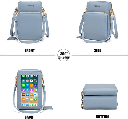 Touch Screen RFID Phone Crossbody Purse with 2 Straps for Women | Clear phone window, RFID card space, 11 slots and zip pockets support quick calls, errands, theme parks and travel
