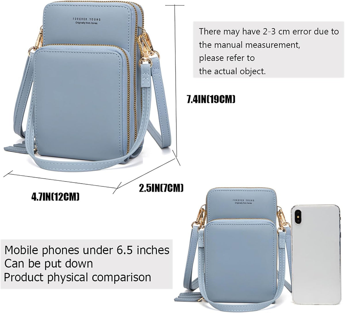 Touch Screen RFID Phone Crossbody Purse with 2 Straps for Women | Clear phone window, RFID card space, 11 slots and zip pockets support quick calls, errands, theme parks and travel