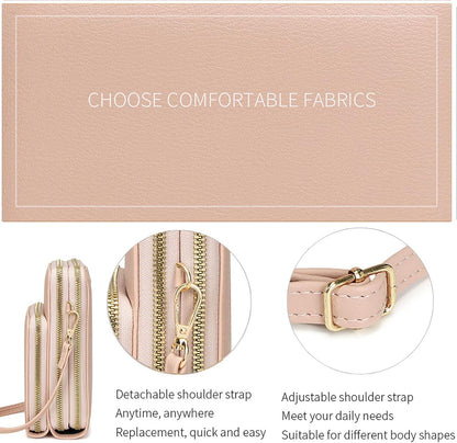 Touch Screen RFID Phone Crossbody Purse with 2 Straps for Women | Clear phone window, RFID card space, 11 slots and zip pockets support quick calls, errands, theme parks and travel