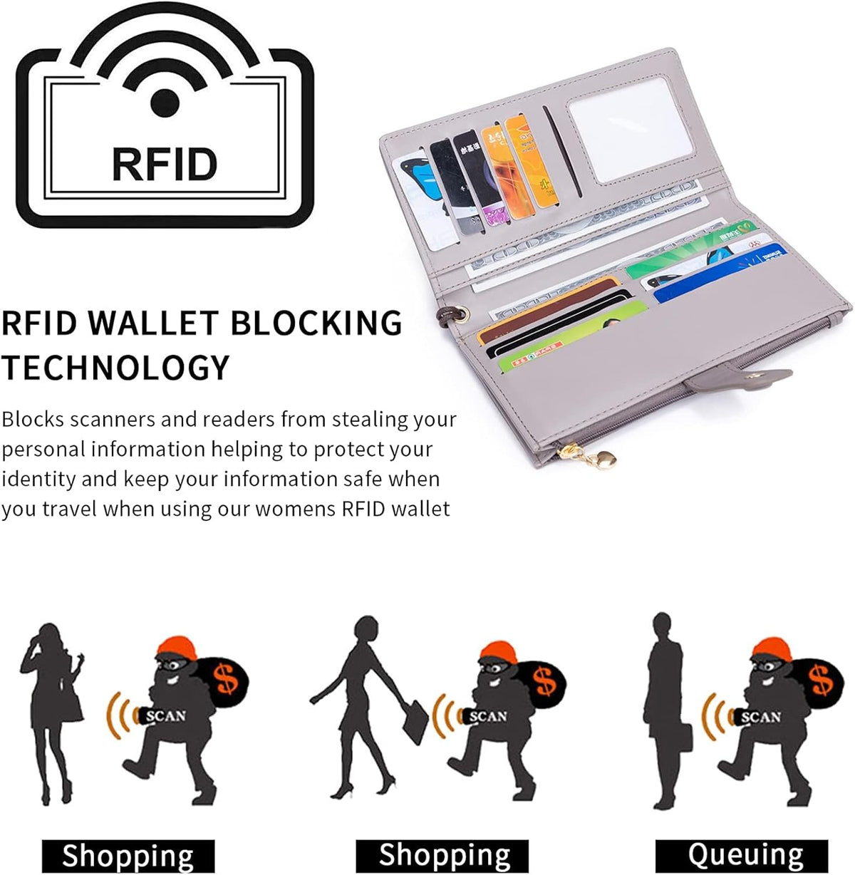 Touch Screen RFID Phone Crossbody Purse with 2 Straps for Women | Clear phone window, RFID card space, 11 slots and zip pockets support quick calls, errands, theme parks and travel