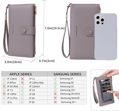 Touch Screen RFID Phone Crossbody Purse with 2 Straps for Women | Clear phone window, RFID card space, 11 slots and zip pockets support quick calls, errands, theme parks and travel