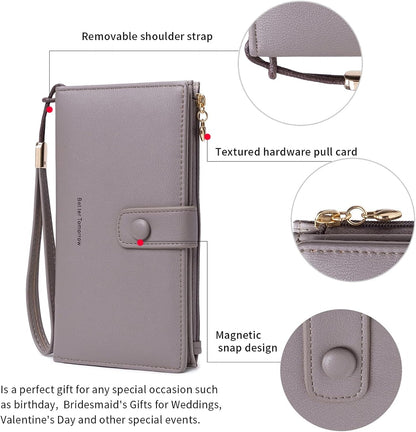 Touch Screen RFID Phone Crossbody Purse with 2 Straps for Women | Clear phone window, RFID card space, 11 slots and zip pockets support quick calls, errands, theme parks and travel