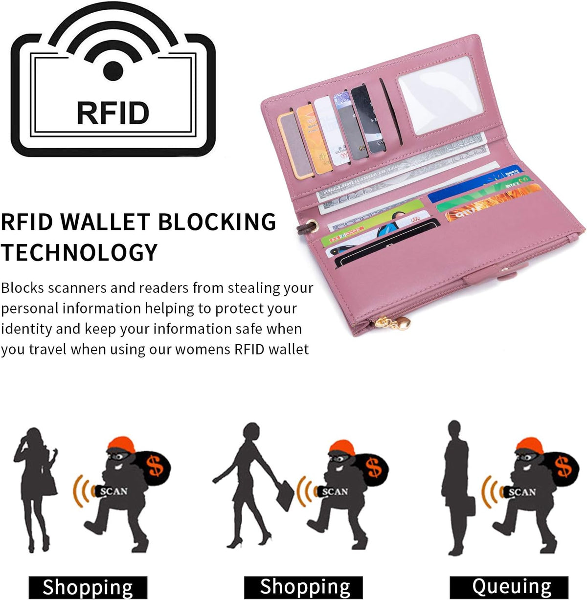 Touch Screen RFID Phone Crossbody Purse with 2 Straps for Women | Clear phone window, RFID card space, 11 slots and zip pockets support quick calls, errands, theme parks and travel