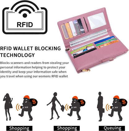 Touch Screen RFID Phone Crossbody Purse with 2 Straps for Women | Clear phone window, RFID card space, 11 slots and zip pockets support quick calls, errands, theme parks and travel