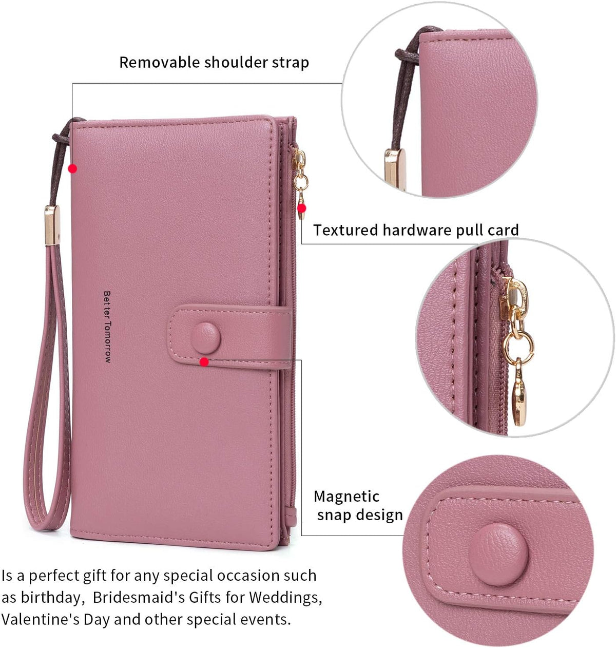 Touch Screen RFID Phone Crossbody Purse with 2 Straps for Women | Clear phone window, RFID card space, 11 slots and zip pockets support quick calls, errands, theme parks and travel