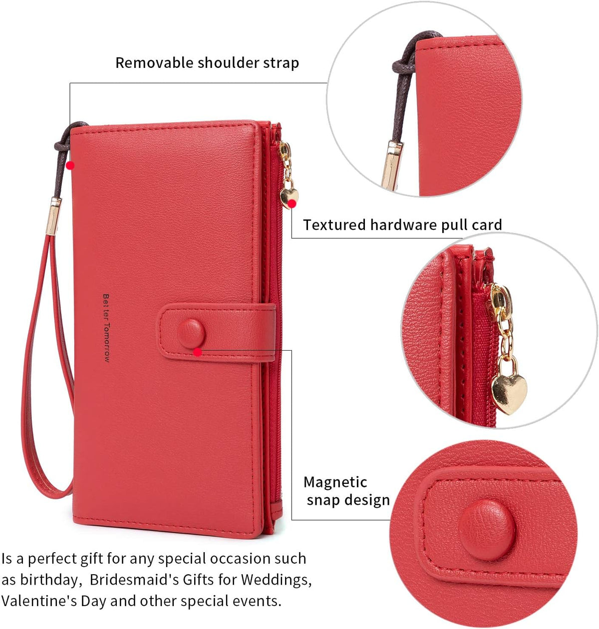 Touch Screen RFID Phone Crossbody Purse with 2 Straps for Women | Clear phone window, RFID card space, 11 slots and zip pockets support quick calls, errands, theme parks and travel