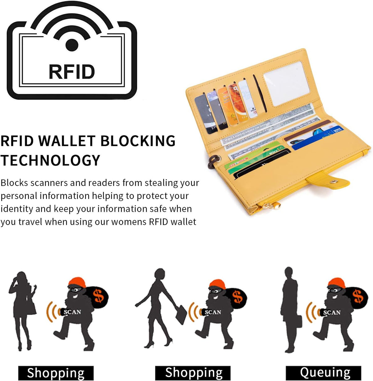 Touch Screen RFID Phone Crossbody Purse with 2 Straps for Women | Clear phone window, RFID card space, 11 slots and zip pockets support quick calls, errands, theme parks and travel