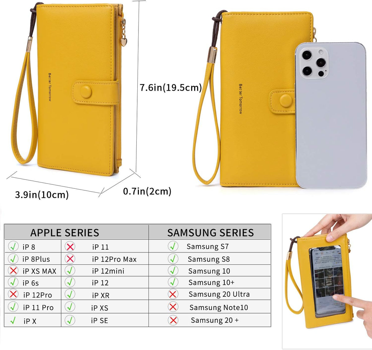 Touch Screen RFID Phone Crossbody Purse with 2 Straps for Women | Clear phone window, RFID card space, 11 slots and zip pockets support quick calls, errands, theme parks and travel