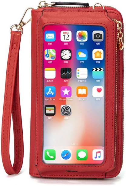 Touch Screen RFID Phone Crossbody Purse with 2 Straps for Women | Clear phone window, RFID card space, 11 slots and zip pockets support quick calls, errands, theme parks and travel