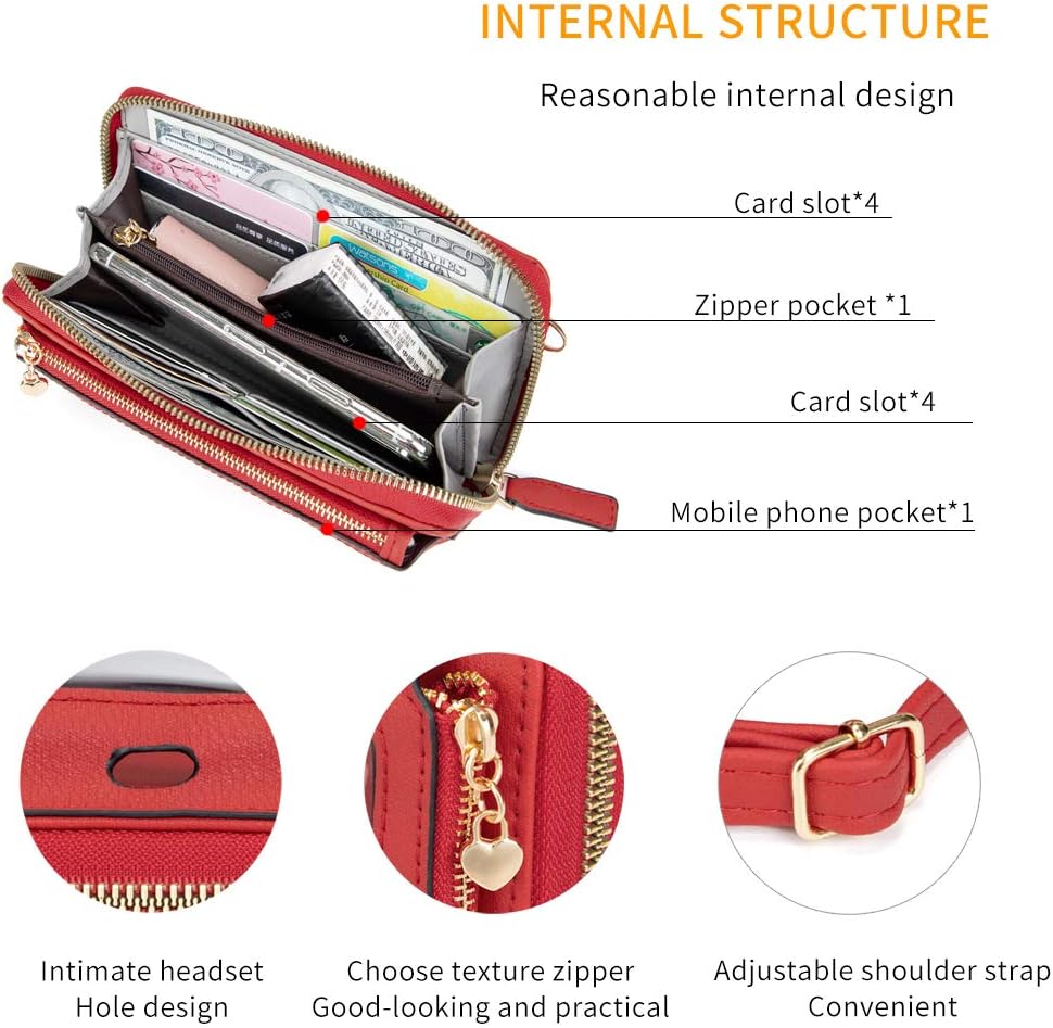 Touch Screen RFID Phone Crossbody Purse with 2 Straps for Women | Clear phone window, RFID card space, 11 slots and zip pockets support quick calls, errands, theme parks and travel