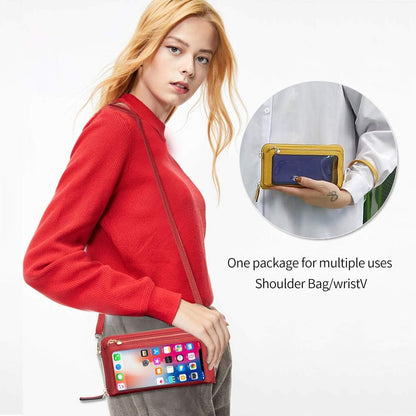 Touch Screen RFID Phone Crossbody Purse with 2 Straps for Women | Clear phone window, RFID card space, 11 slots and zip pockets support quick calls, errands, theme parks and travel