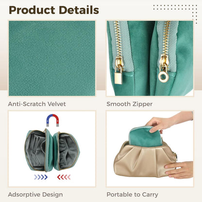 2 Pcs Travel Jewelry Case Set, Detachable 2-1n-1 Velvet Jewelry Organizer Pouch with Zipper, Portable Small Jewel Storage Bag for Rings Earrings Bracelets Watch Lipstick