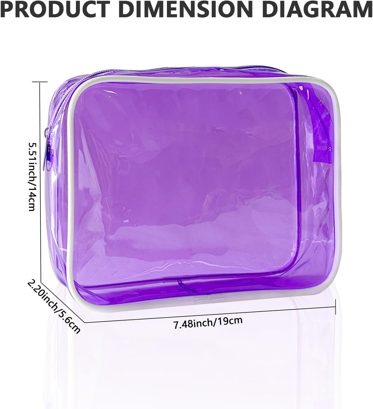 Neon TSA Approved Clear Toiletry Pouch, 7"x2.3"x4.7" Size, PVC Travel Makeup Bags for Toiletries, Transparent Cosmetic Bag for Women and Men Small (Wine Red)