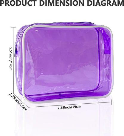 Neon TSA Approved Clear Toiletry Pouch, 7"x2.3"x4.7" Size, PVC Travel Makeup Bags for Toiletries, Transparent Cosmetic Bag for Women and Men Small (Wine Red)