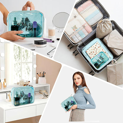 Neon TSA Approved Clear Toiletry Pouch, 7"x2.3"x4.7" Size, PVC Travel Makeup Bags for Toiletries, Transparent Cosmetic Bag for Women and Men Small (Wine Red)