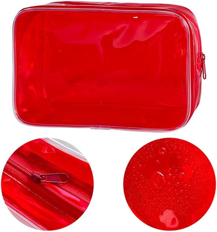 Neon TSA Approved Clear Toiletry Pouch, 7"x2.3"x4.7" Size, PVC Travel Makeup Bags for Toiletries, Transparent Cosmetic Bag for Women and Men Small (Wine Red)