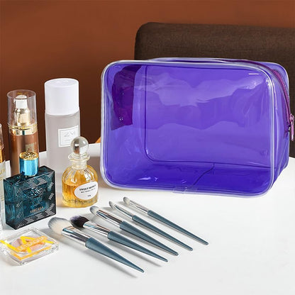 Neon TSA Approved Clear Toiletry Pouch, 7"x2.3"x4.7" Size, PVC Travel Makeup Bags for Toiletries, Transparent Cosmetic Bag for Women and Men Small (Wine Red)