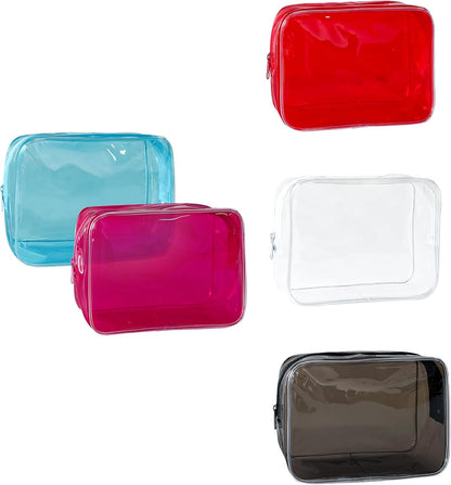 Neon TSA Approved Clear Toiletry Pouch, 7"x2.3"x4.7" Size, PVC Travel Makeup Bags for Toiletries, Transparent Cosmetic Bag for Women and Men Small (Wine Red)